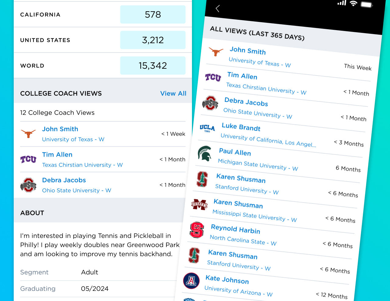 UTR Sports College Coach Views for junior tennis players looking to play college tennis