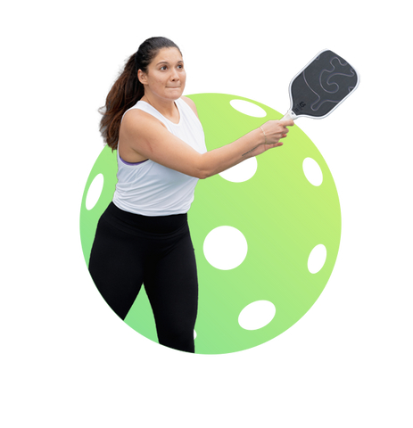 Young woman hits a forehand while improving her UTR Pickleball Rating at. UTR Sports pickleball tournament